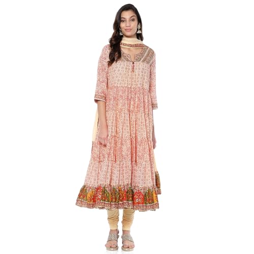 BIBA Women's Cotton Kurta Sets (SKDALBELI10067AW24ECRU_Ecru