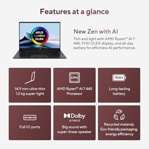 ASUS Zenbook 14 (2026),Smartchoice,AMD Ryzen AI 5 430,AMD Radeon iGPU,16GB RAM,1TB SSD,Touchscreen,FHD+ OLED,14"(35.5 cm),Win 11,M365 Basic(1Y),Office 2024,Black,1.28 kg, UM3406GA-QL119WS,Co-pilot+ PC