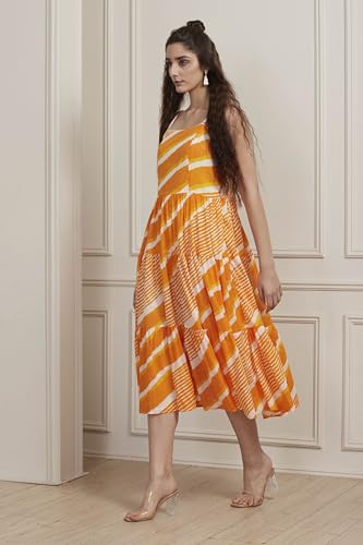 Biba Women Yellow Cotton Printed Tiered Dress_36