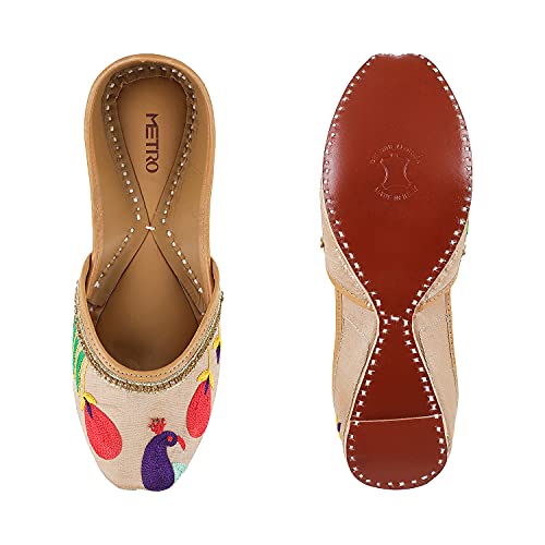 Metro Womens Synthetic Beige Mojaris (Size (6 UK (39 EU))