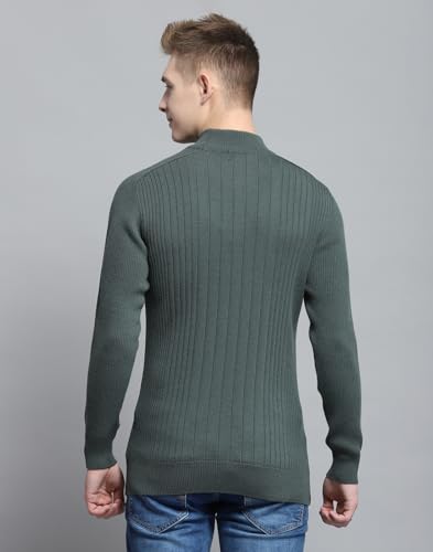 Monte Carlo Mens Solid Olive Mock Neck Full Sleeve Pullover_1240567TN-2472