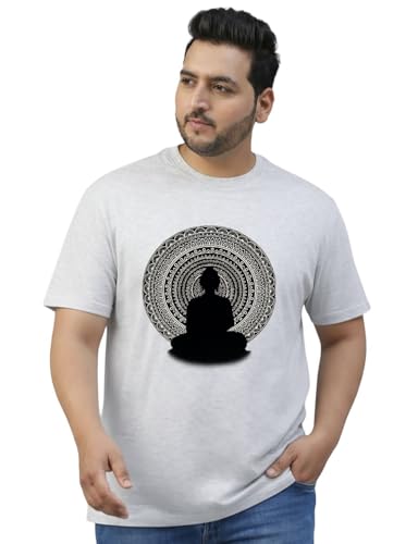 THE SOUTH STORE Men's Grey Melange Round Neck Half Sleeve Printed Plus Size T-Shirt | Budha Tshirt