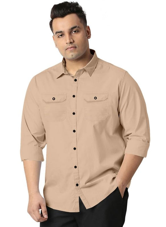 RESO Men’s Plus Size 2-Pocket Shirt |Casual & Relaxed Fit-rs_2p_Khakhi_Shirt_C1_76_3XL