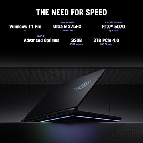 ASUS ROG Strix G16 (2025) Gaming Laptop, 16” ROG Nebula Display 16:10 2.5K 240Hz/3ms, NVIDIA® GeForce RTX™ 5070 Laptop GPU, Intel® Core™ Ultra 9 275HX Processor, 32GB DDR5, 2TB SSD, Wi-Fi 7, Win11 Pro
