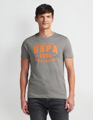 U.S. POLO ASSN. Mens Solid Half Sleeve Graphic Round Neck T-Shirts (UDTSHS0883_DK. Grey_M)
