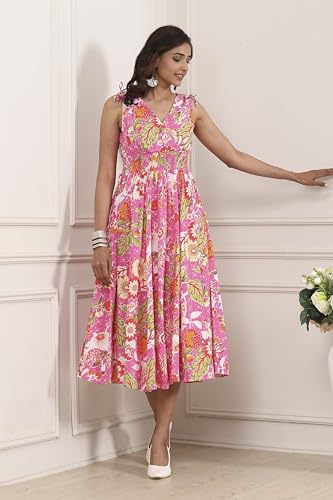 Biba Women Pink Viscose Rayon Kalidar Dress_38