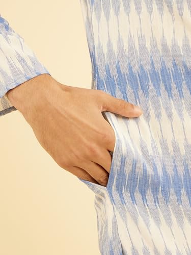 Manyavar Men's Cotton Blend Printed Mid Length Kurta(Light Blue,XXXL)