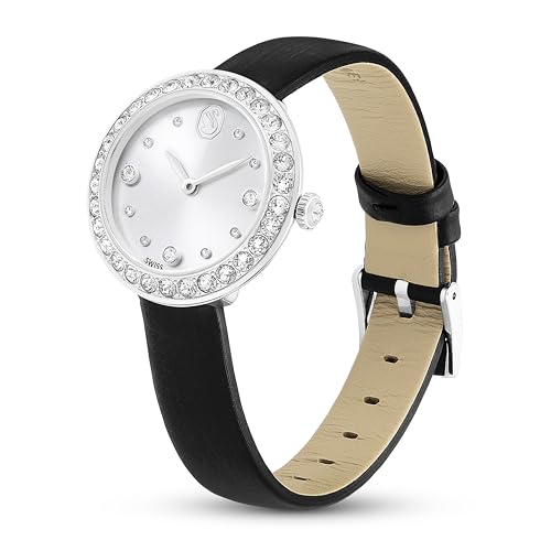 Swarovski Matrix Tennis Watch, Swiss Made, Leather Strap, Black, Stainless Steel, Black, strap