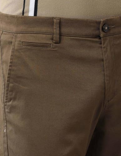 Arrow Sports Men's Brown Solid Mid Rise Cotton Button Regular Fit Flat Front Slant Pocket Trousers (ASAJTR2538_Brown_30)