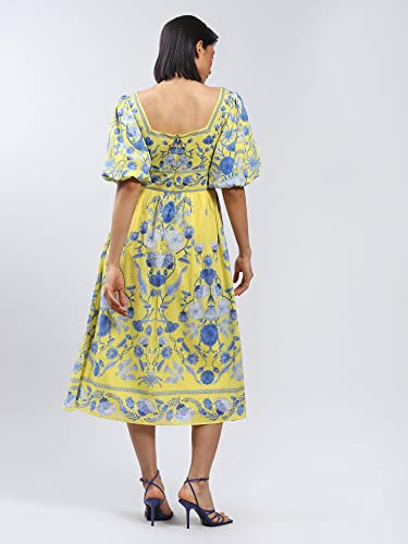 Label RITU KUMAR Yellow Floral Print Midi Dress