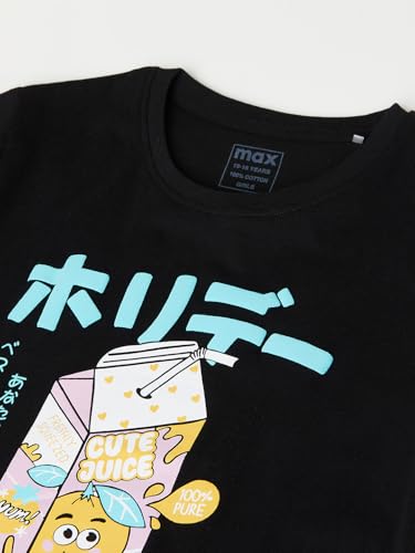Max Girls Printed T-Shirt (Black_8-9 Y)
