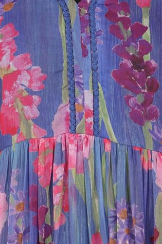 W for Woman Blue Floral Printed Chiffon Flared Dress - (W13789-125340-L)