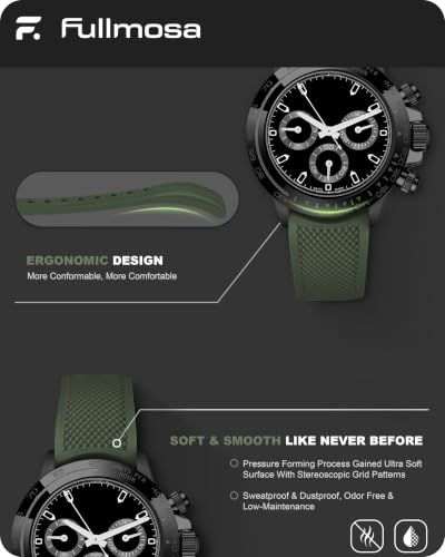 Fullmosa 22mm No‑Gap Curved Silicone Watch Strap, Army Green | [No Watch]Premium Strap for Samsung Galaxy Watch 46mm,Gear S3,Huawei GT2 46mm,Fossil Gen6,Noise ColorFit Ultra,boAt Xtend Pro