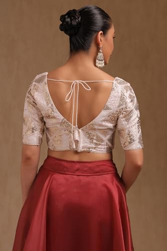 Soch Womens Cream Georgette Padded Blouse Sequins