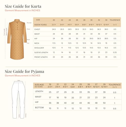 Manyavar Boys Cotton Blend Chikankari Printed & Sequinned Kurta Pyjama Set (Warm White,2-3Y)
