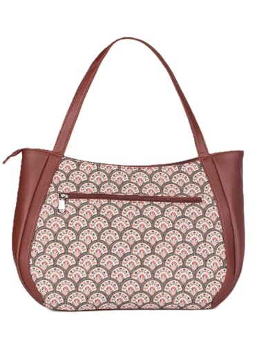 ZOUK Fatehpur Fresco Floral Printed Jute Handcrafted Vegan Leather Lemon Yellow Women's Shoulder Luna Handbags | Ladies Purse Handbag