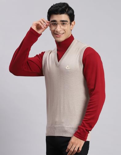 Monte Carlo Shell Solid V Neck Sweater | Warm Woolen Pullover for Men | Soft Comfortable Knitted Winter Wear Sweater for Men's
