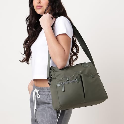 Olive Edge Nylon Satchel | Dual Carry Handbag with Webbing Handles & Detachable Strap| Spacious & Multi-Pocket Design