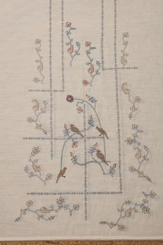 Soch Womens Cream Linen Blend Bird Motifs Unstitch Dress Material With Thread Work