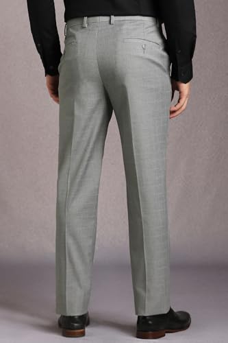 Louis Philippe Men Grey Textured Flat Front Formal Trousers