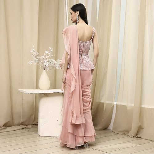 BIBA Women Nude-Colored Peplum Pre-Draped Saree_30