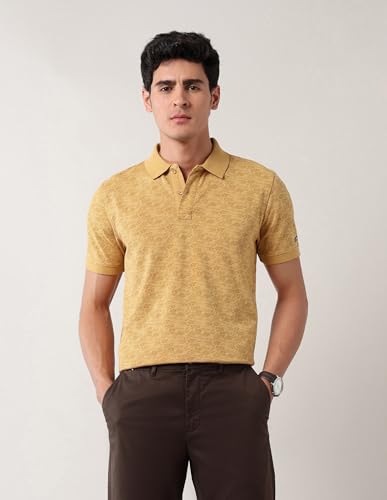 Arrow Sports Men's Floral Regular Fit Polo Shirt (ASAJTS3467_Mustard