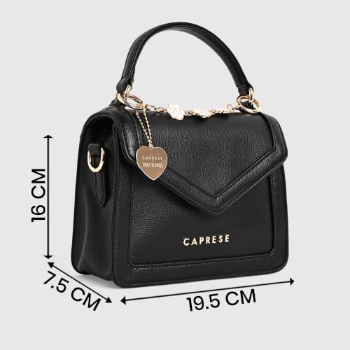 Caprese X Emily in Paris Tiara Small Satchel - Premium Textured Faux Leather Handbag for Women with Multi-Compartment Interior, Adjustable Detachable Strap & Exclusive Chain Flower Charm
