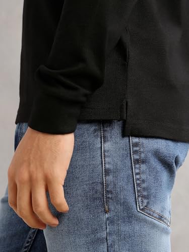 Thomas Scott Men's | Cricket Club Collection | Regular Fit | Long Sleeves | Solid | Button Closure | Knitted Fabric | Polo Collar | T-Shirt (CCKTT017_Black_2XL)