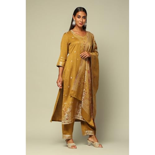 Rangriti Women's Acrylic Kurta Set (WNTRWR19626AW24MUSTYEL_Mustard