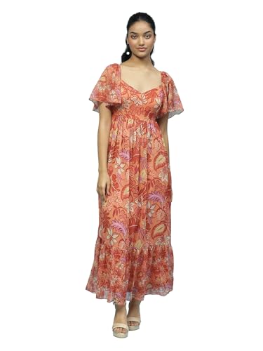 Aarke Ritu Kumar Orange Floral Print Long Dress