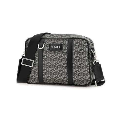 GUESS Men Grey Printed Crossbody Bag with Zip Closure