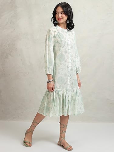 Vishudh Women 3/4 Sleeve V-Neck Dress VPa1000202 Green XL