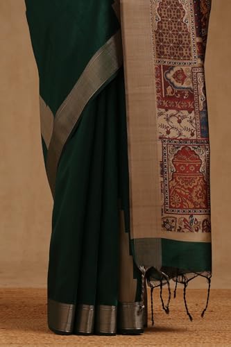 Soch Womens Green Tussar Ethnic Motifs Saree