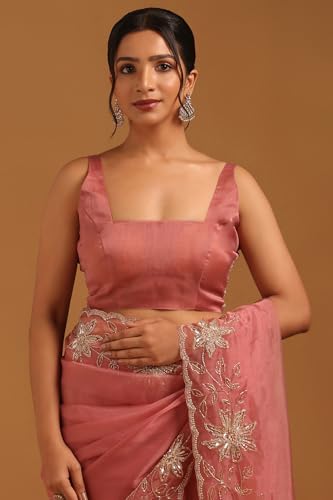Soch Womens Pink Organza Floral Saree With Cutdana