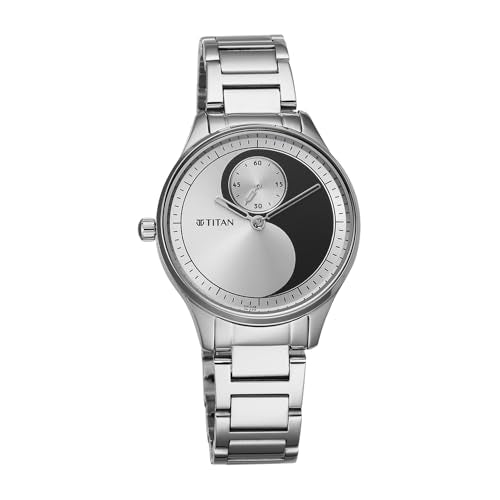 Titan Classique Plain 3 Hands Black Round Dial Silver A1Stainless Steel Strap Women's Watch - 2670SM12