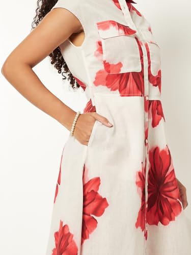 Max Women Floral Print Shirt Dress (Off White_M)