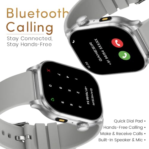 GameSir Sports Edge Smart Watch for Men & Women, 1.88" Full Touch Display, Bluetooth Calling, Fitness Tracking, Message Notifications, Android & iOS Compaatible - (Silver)
