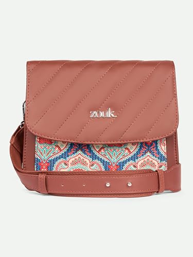 ZOUK Kovil Blue Abstract Printed Vegan Leather Black Flap Closure Beyond Basic Sling Bag For Women's Girls