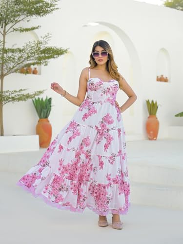 Divena White Floral Shoulder Strap Cotton Dress