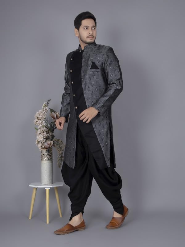 XEPON Mens Black Ethnic Wear Indo Western & Dhoti Set((Black, L Size)