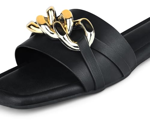LOUIS STITCH Women’s One strap Flat Sandals | Open Toe Black Comfortable Sandal | LSOF-FI05-SLBSJB | UK-5