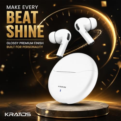 Kratos TW02 Ear Buds Wireless with 60H Playtime, Noise Isolation & Clear Calls, Bluetooth Earbuds with Voice Assistant, Ear Buds with Bluetooth V 5.3 & with Type C Fast Charging, IPX5 TWS Earphones