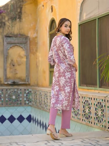 Divena Peach Floral Print Cotton Straight Kurta Pant with Dupatta