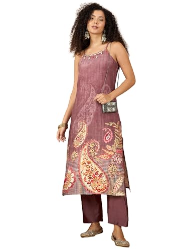Varanga Women Spaghetti Strap Straight Floral Kurta With Trousers