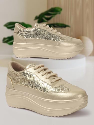Vendoz Women Party & Casual Glitter Wedding Sneakers Gold