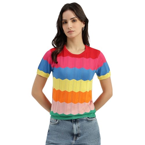 United Colors of Benetton Round Neck Colorblock Sweater (Size: S) - 26P1094E1Z19G901 Multicolor
