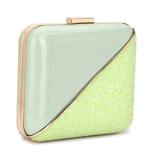 TOOBA Handicraft Hand Embroidered Box Clutch Bag Purse for Bridal, Casual, Wedding Bag for Women & Girls (Sea Green Dual)