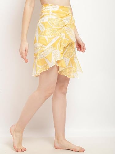 EROTISSCH Floral Printed Ruffled Detail Cover Up Skirt Yellow