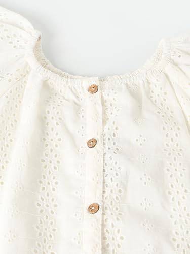 Max Girl's Cotton A-Line Midi Dress (S225CWDR04A_Ivory