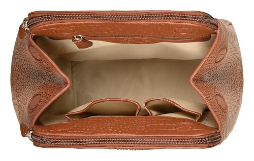 eske Mira Vegan Leather Handbag, Animal Print Pattern, Dual Compartment, Detachable Sling Strap (Tan)